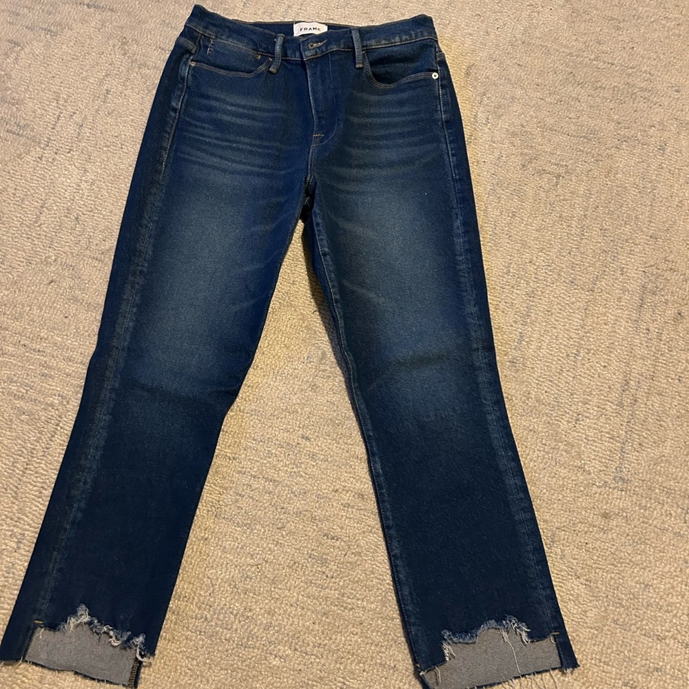 Frame Le High Straight  Dark Denim in Hallum Chew Jeans Size 29